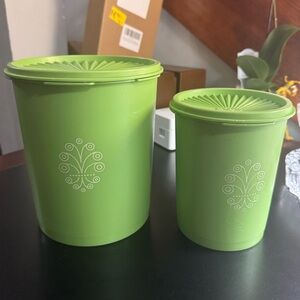 Vintage Tupperware Green Decorative Storage Canisters - Set of 2